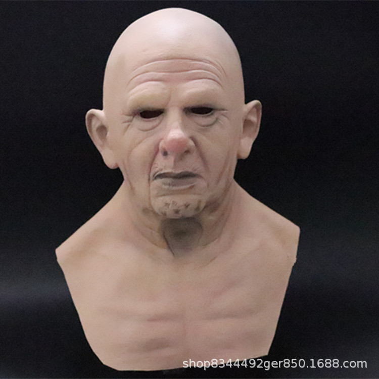 Barba blanca máscara de hombre viejo Santa Claus máscara de la cabeza cubierta de Halloween nuevo Calvo viejo hombre máscara de la peluca