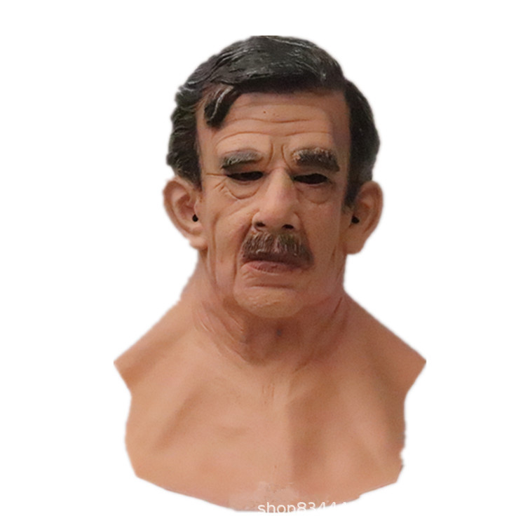 Barba blanca máscara de hombre viejo Santa Claus máscara de la cabeza cubierta de Halloween nuevo Calvo viejo hombre máscara de la peluca