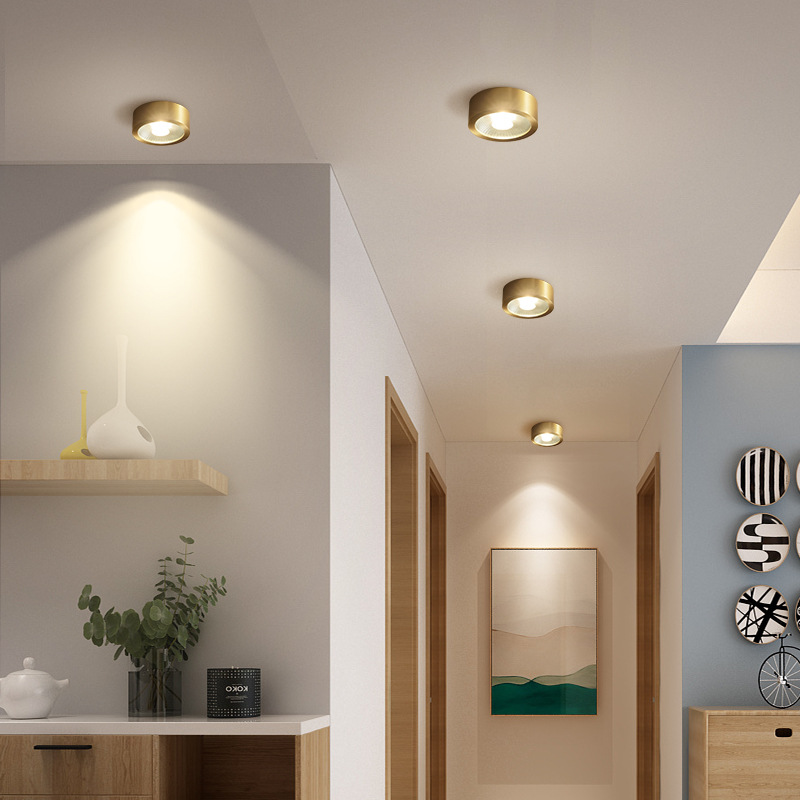 Todo-cobre superficie montada Downlight LED Ultra-Delgado hogar agujero de la lámpara de techo lámpara de foco Nordic techo pasillo lámpara de pasillo