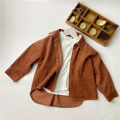2023 Spring Korean Style Unisex Children's Long-Sleeved Collared Shirt in Solid Color, Trendy Corduroy Top