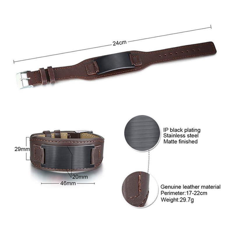 Black adjustable men's bracelet stainless steel