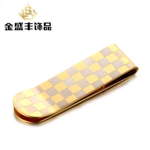 Titanium steel wallet spot wholesale 53mm stainless steel Plaid wallet gold business men's jewelry MC-027