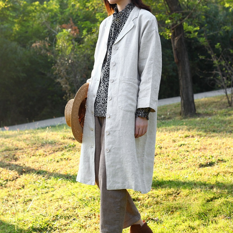 C9542 women's linen trench coat