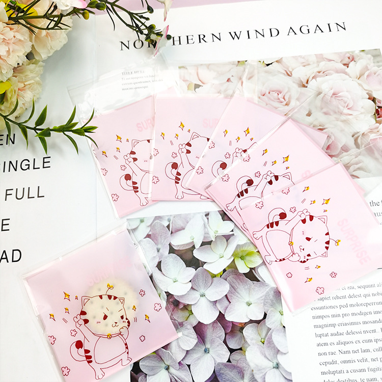 Bolsa autoadhesiva de dibujos animados para hornear embalaje bolsa de autosellado bolsa de galletas bolsa de bocadillos bolsa de dulces 7*7 + 3/100 piezas