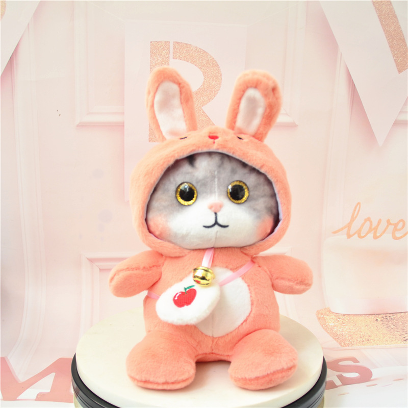 Lindo transformación gato de peluche de juguete campana gato muñeca niños comodidad muñeca de trapo muñeca regalo de cumpleaños al por mayor