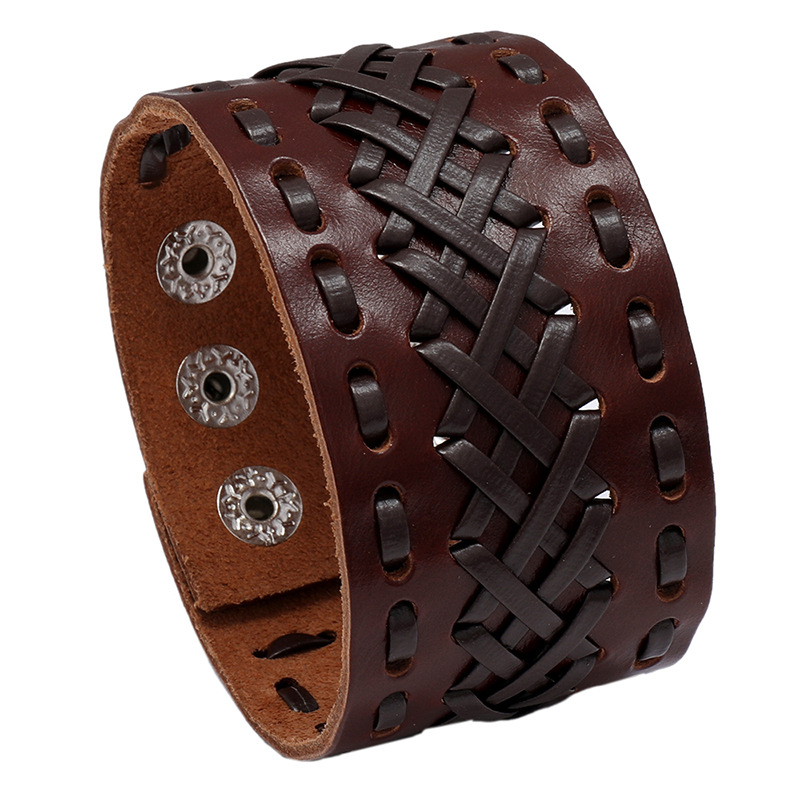 Factory direct retro woven leather bracelet Europe and the United States cross-border new punk jewelry personality men's wide leather bracelet