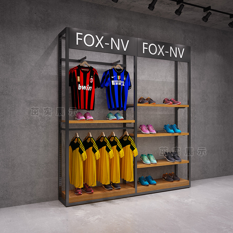 Estante de exhibición para tienda de ropa, estante de pared para camisetas deportivas, estante de exhibición de hierro para tienda de ropa masculina, estante de exhibición para tienda.