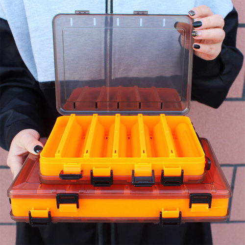 Double-sided storage box, O-type lure box, multi-grid fishing gear accessories box, fishing portable wooden shrimp box