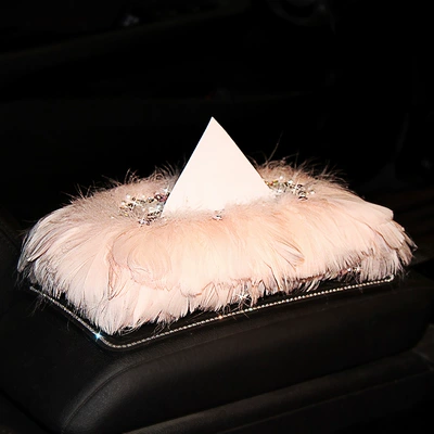 Car Tissue Box Seat Ornaments Car Rhinestone Feather Car Napkin Box Car Interior Decoration Shiny and Beautiful Interior (Car tissue box/set) - pinkcushion