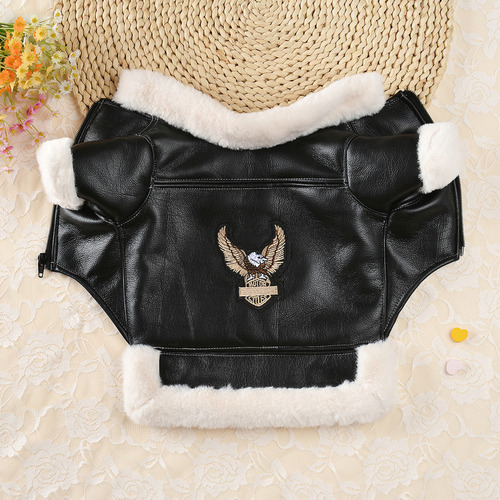 Autumn and winter new pet clothes, flying eagle leather jacket and velvet warm pet clothing, atmospheric cat and dog clothes