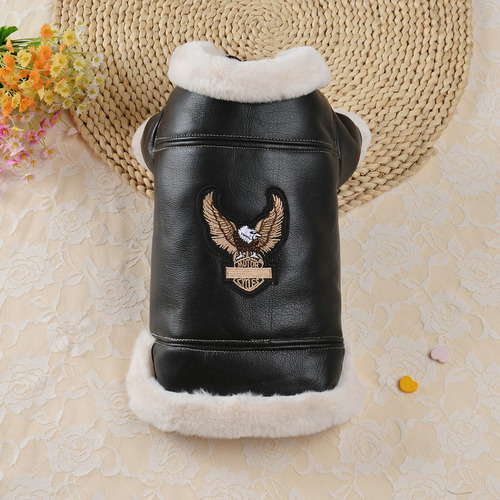 Autumn and winter new pet clothes, flying eagle leather jacket and velvet warm pet clothing, atmospheric cat and dog clothes