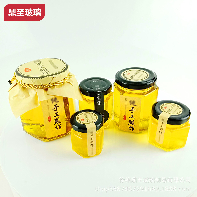 批发透明六棱玻璃瓶 280ml蜂蜜瓶 密封储物酱菜瓶罐头果酱燕窝瓶