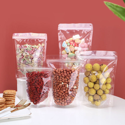 Transparent self-sealing food sealing bag plastic bag snacks dried fruit scented tea dry goods gift self-standing thickened packaging bag