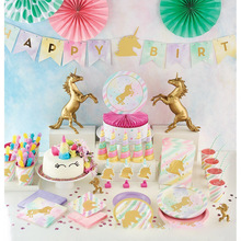 现货创意儿童生日节日烫金独角兽拉旗套装派对布置用品蛋糕架