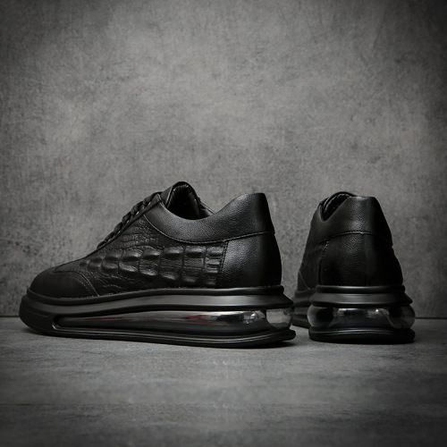 Leather men's casual air cushion shoes, spring and autumn new fashion shoes, breathable tie-up trendy brand shoes, white men's shoes