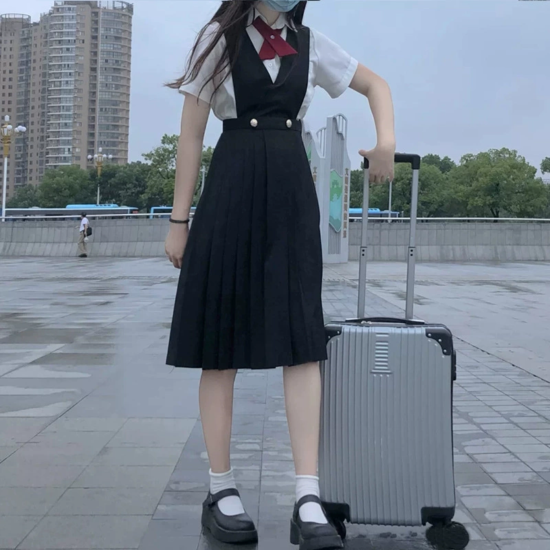 Японская юбка-сарафан в стиле JK, базовая модель, классическая школьная форма, плиссированная юбка, женская цельная юбка на бретелях, весенне-осенняя форма, классная форма