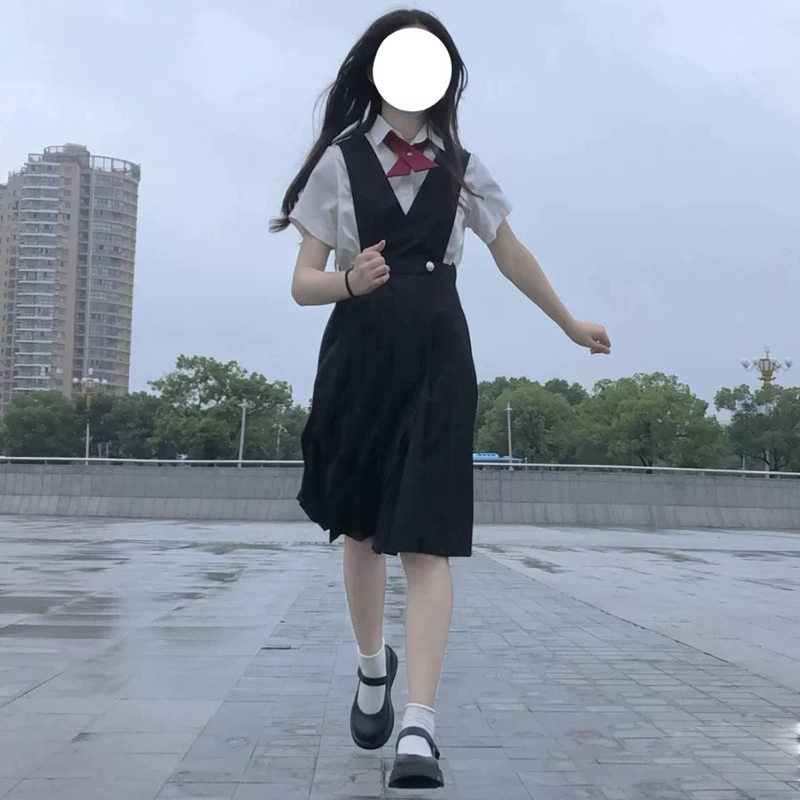 Японская базовая юбка в стиле JK для медсестер, аутентичная студенческая форма, плиссированная юбка, женская цельная юбка на подтяжках, комплект униформы для занятий весной и осенью.