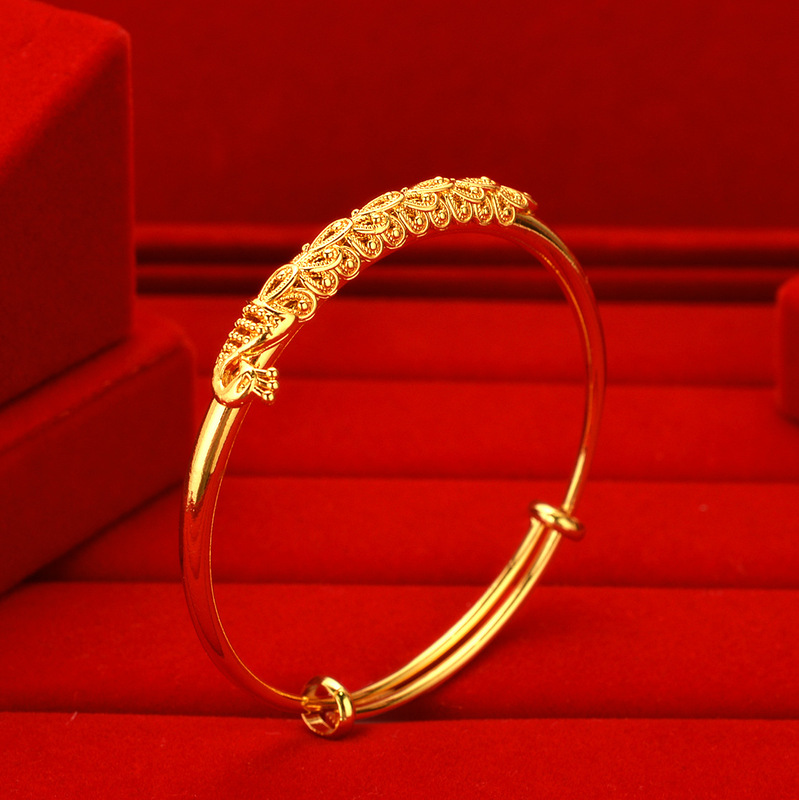 Simple Copper Plated Gold Arruin Peacock Bracelet for Mother Ethnic Wedding Bride Thread Push-Pull Women's Bracelet