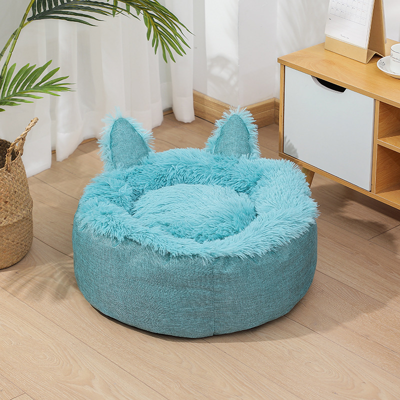 Nido de gato cuatro estaciones disponibles estera extraíble y lavable orejas de gato perrera creativa perro de peluche gato caliente cama del animal doméstico