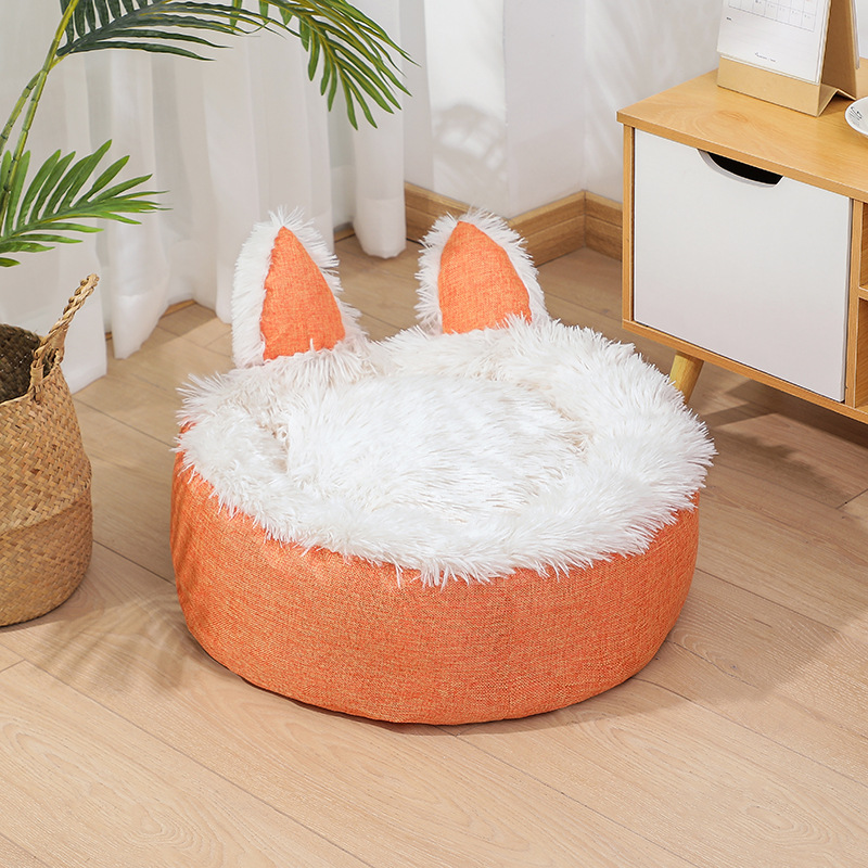 Nido de gato cuatro estaciones disponibles estera extraíble y lavable orejas de gato perrera creativa perro de peluche gato caliente cama del animal doméstico