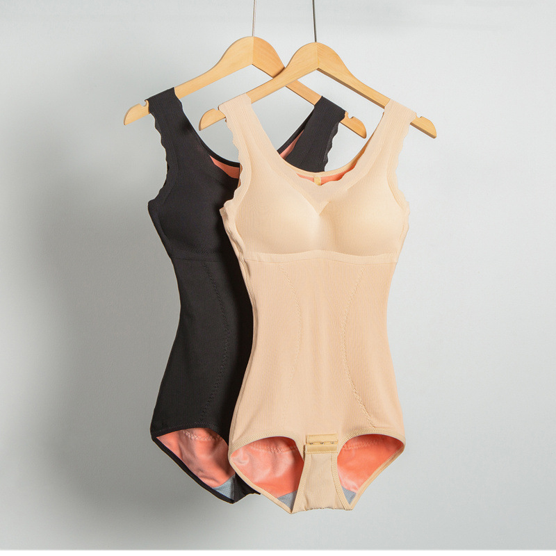 Seamless Girl with Chest Pad Warm Shaping Clothes One-piece Abdomen Tinker Waist Tinker Postpartum Fleece-lined Thickened Thermal Underwear