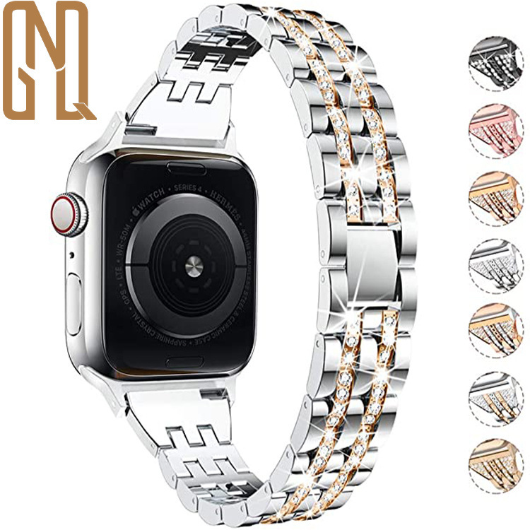 Tiktok-Style Zinc Alloy Diamond-Encrusted Apple Watch Band Suitable for iWatch Series 1-11, Autumn and Winter Limited Edition for Women, Adjustable Length
