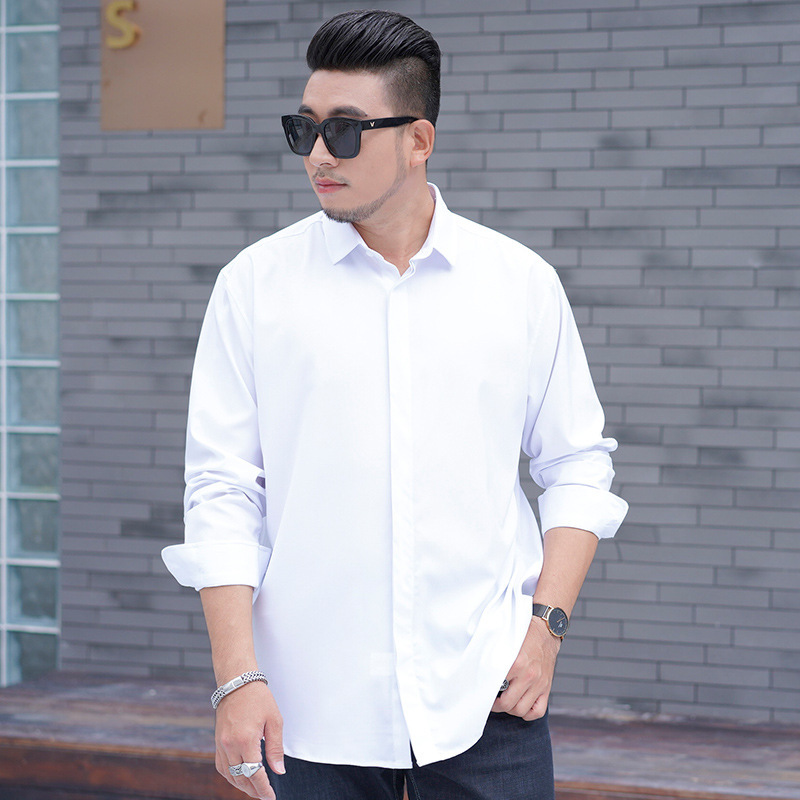 plus size Men's Long-sleeved Shirt Men's Loose Casual Spring and Autumn New Business Wear Shirt Plus Fat Brother's Elastic Shirt