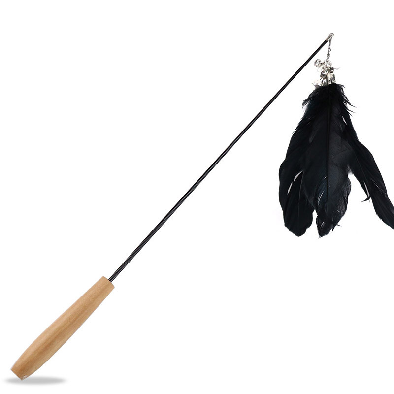 Fabricante en stock nuevo mango de madera retráctil divertido gato palo pluma multicolor Bell interactivo divertido gato juguete divertido gato palo