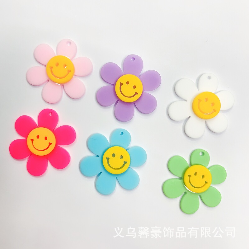 Korean version of the explosion DIY color acrylic frosted smiley face flower earrings earrings headdress pendant Accessories Wholesale