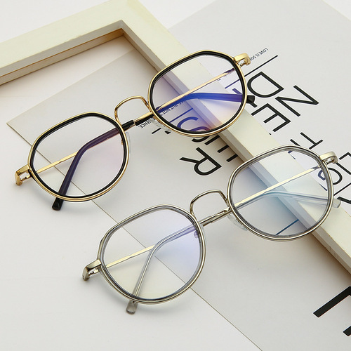 New anti-blue light flat glasses frame for women Korean style internet celebrity plain polygonal myopia manufacturer wholesale finished glasses