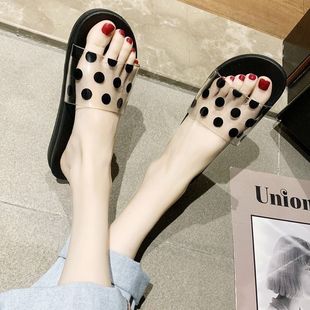 Summer Versatile Polka-Dot Slippers for Women, Outdoor Flip-Flops, Plastic Soft-Soled Home Bathroom Slippers, Lightweight