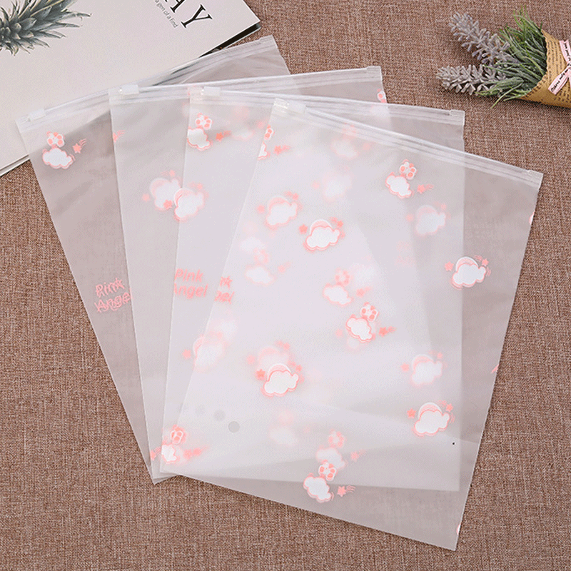 现货卡通云朵拉链袋简约透明穿绳袋磨砂拉绳袋半透明束口袋可印花