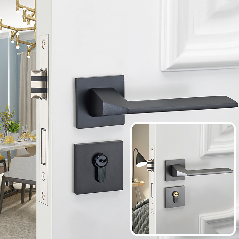 Luz al por mayor de lujo dividida interior Hogar Universal Negro gris dormitorio mudo manija interior cerradura de la puerta de madera