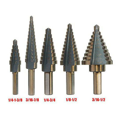 5-piece set of British aluminum box step drill, steel plate hole punch, British reamer drill, baked yellow pagoda drill bit, bench step drill