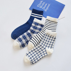 新款格子襪子女中筒襪 春棉襪ins潮條紋長襪女潮街頭襪日系棉襪