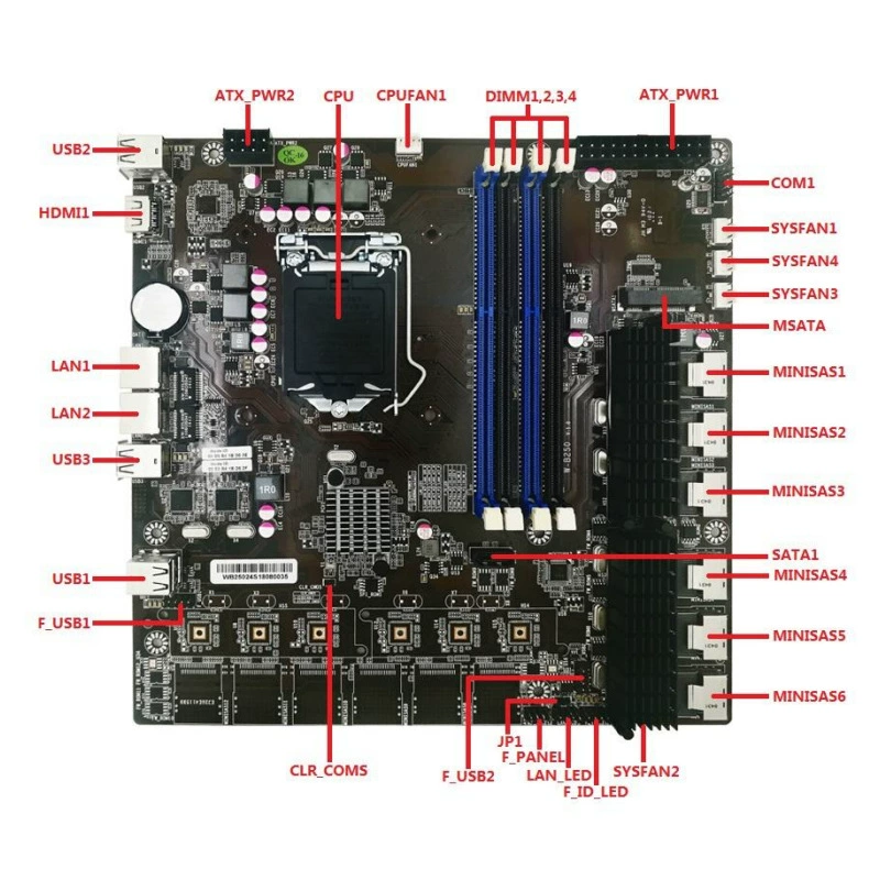 微特迈 W-B250 supports 6.7.8 generation NAS network storage server board 24.48 disk multi-SATA master