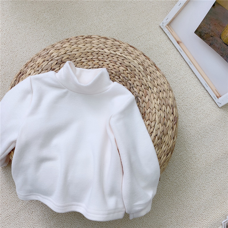 Ropa infantil de estilo coreano para bebés y niños pequeños, camiseta básica de cuello medio alto para otoño e invierno, sudadera versátil de manga larga de color liso para bebés, conjunto de otoño.