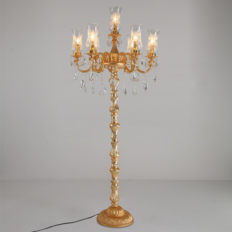 European-style zinc alloy crystal floor lamp golden atmosphere Villa Hall floor lamp hotel aisle bedroom decorative lamp