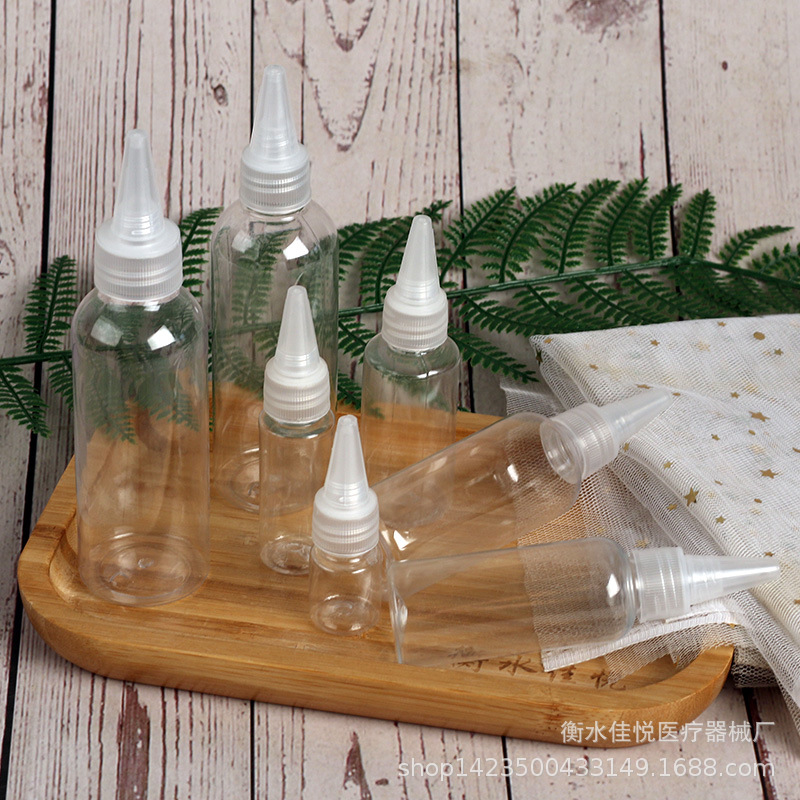 30ml botella de boca puntiaguda 100mlpet transparente squeeze señaló cubierta de la boca botella de plástico apretón arena pintura botella de color mezcla de tinte botella