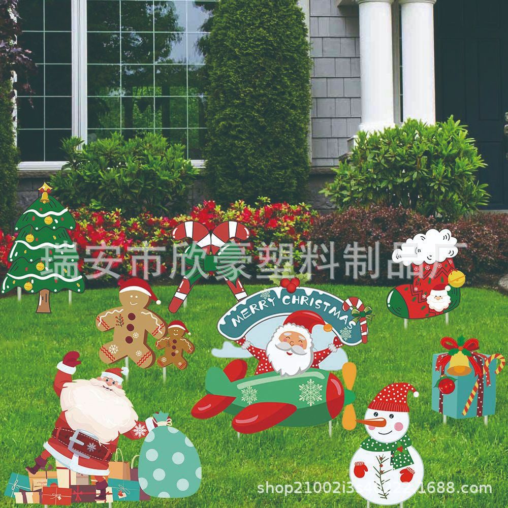 新款2025圣诞节装饰标志户外草坪圣诞袜圣诞节塑料插牌手拐杖装饰