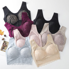 一片式文胸无钢圈薄款女士内衣 舒适透气蕾丝边胸罩批发