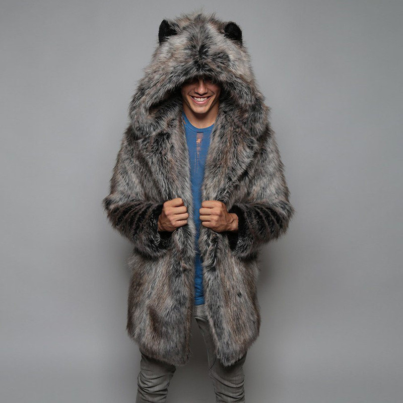 European and American Export Large Size Autumn and Winter New Imitation Fur Mid-Length Hooded Artificial Fur Outwear Men's Mid-Length Outwear European and American Export Large Size Autumn and Winter New Imitation Fur Mid-Length Hooded Artificial Fur Outwear Men's Mid-Length Outwear