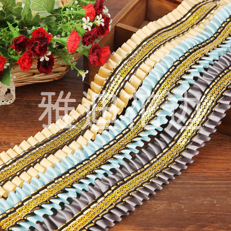 水溶涤纶花边 金条色丁双排亮片 diy服装装饰蜈蚣花边 厂家供应