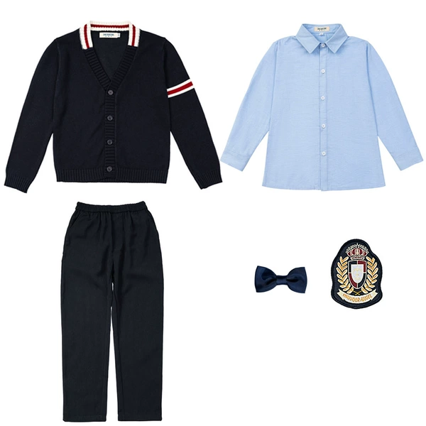 Cardigan, sweater, shirt, trousers