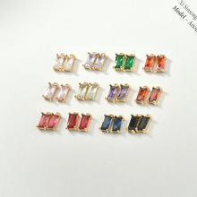 铜镀18k真金色长方形水晶玻璃小吊坠diy手工耳勾耳饰材料配件批发