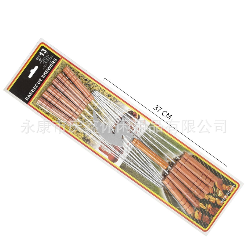 FUENTE fabricante doce agujas de giro con cuchillo mango de madera barbacoa aguja barbacoa pinchos aguja barbacoa herramientas especiales