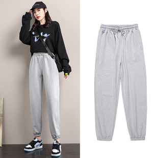 Cotton design high waist ankle-tied harem pants women's 2023 Dongdaemun simple loose casual sports Pants Sweatpants women's clothing