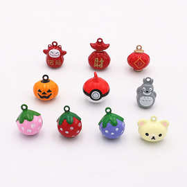饰品铜质卡通招福财南瓜草莓小玩熊万圣节铃铛车载钥匙扣挂件