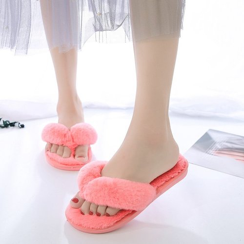 Foreign trade large size plush flip-flops autumn and winter home cotton slippers women's soft bottom indoor wood floor furry slippers
