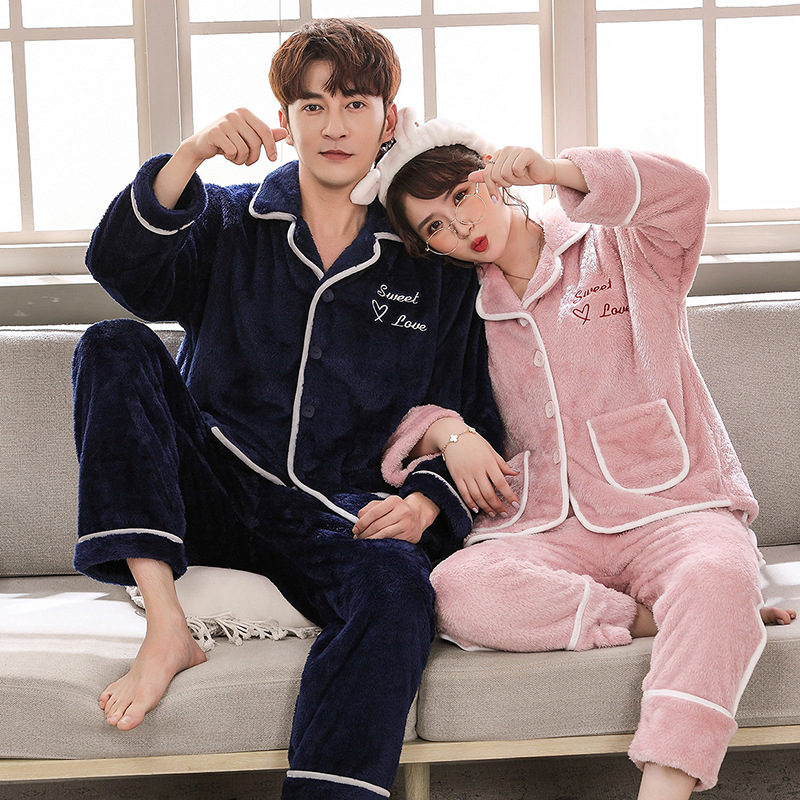 Otoño y invierno nuevos productos de doble cara de peluche de peluche polar pareja pijama de hombre grande abrigo ropa doméstica de mujer set